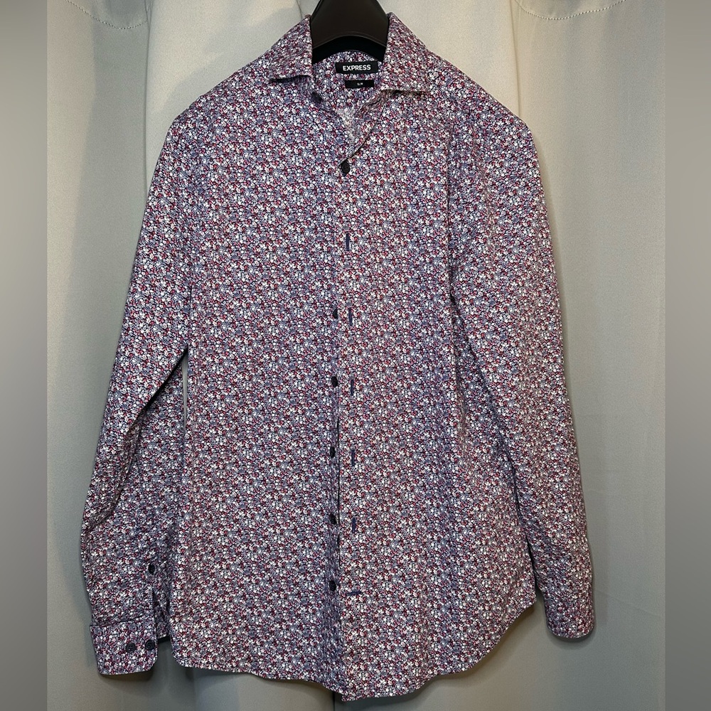 Express Red, Dark Purple, and White Casual Button Down Shirt